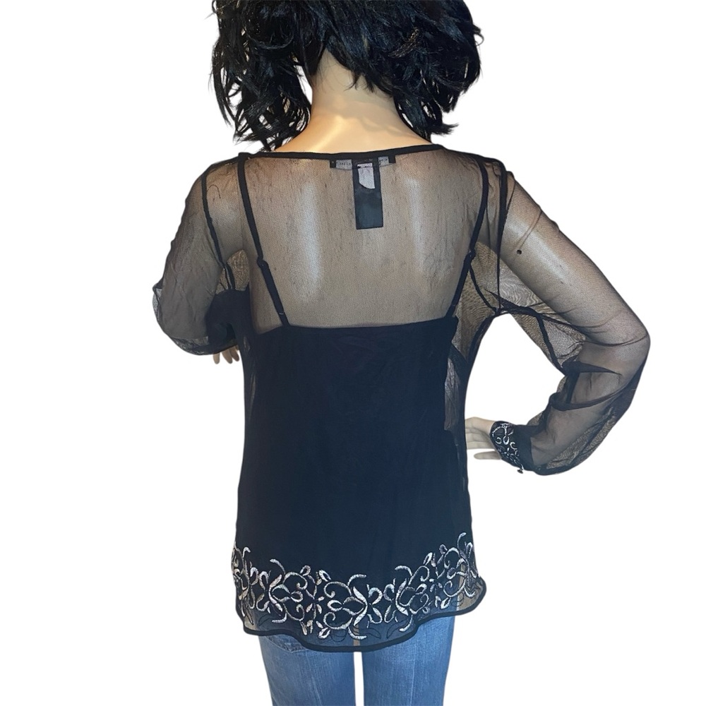 WHBM White House Black Market Sheer Embroidered Mesh Top + Cami Black Sz Medium - Picture 6 of 10